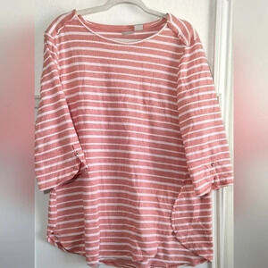 Zenergy by ChicosWomens Sz 3(in us 16 XL)Red-Orange Stripe 3/4 Sleeve Tunic Top